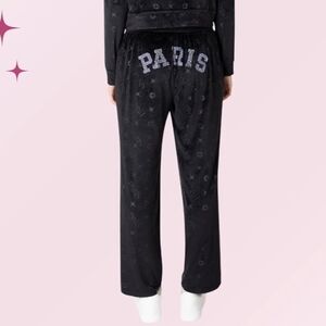 Paris Hilton Lounge Embellished Embossed Velour Black Track Pants. M, 28". Y2K